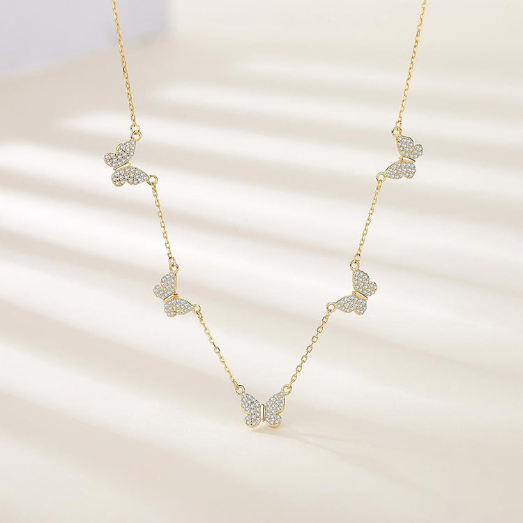 925 Sterling Silver Tiny Zirconia Butterfly Necklace