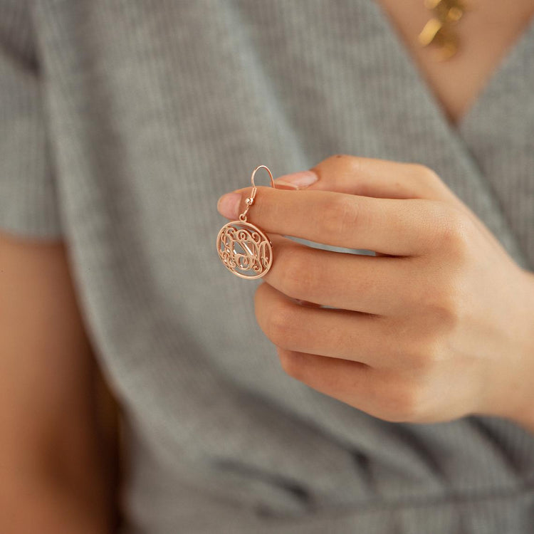 925 Sterling Silver Personalized Circle Initials Monogram Earrings - onlyone