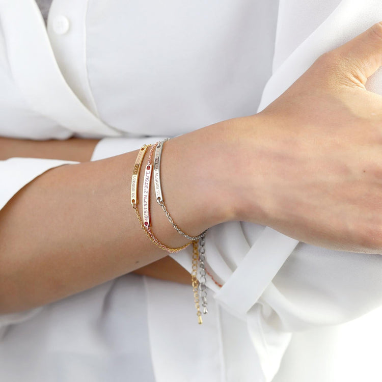 925 Sterling Silver Custom Bar Friendship Bracelet Coordinates Engraved Bracelets