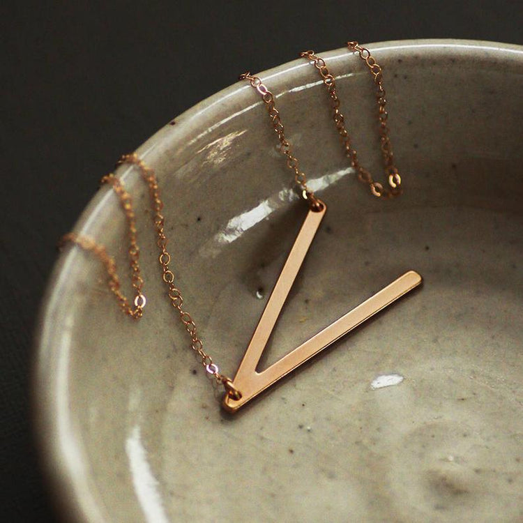 925 Sterling Silber große seitliche Anfangs halskette