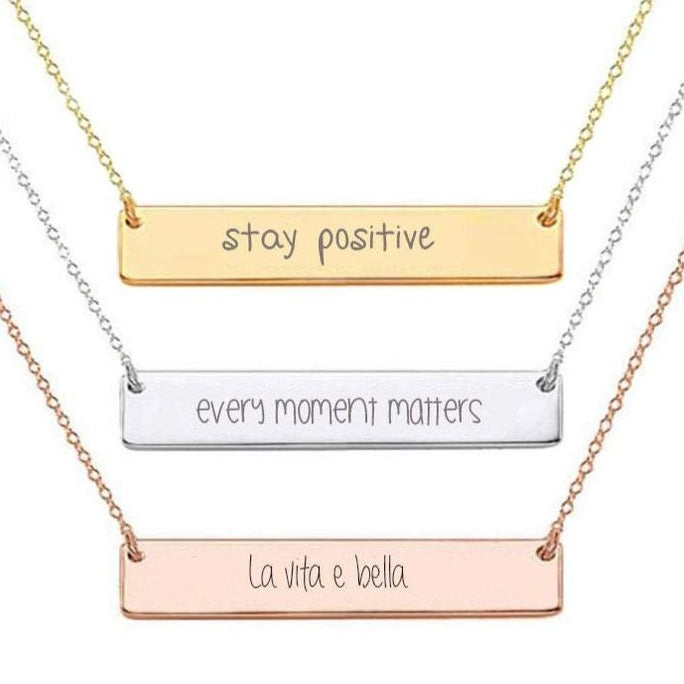 925 Sterling Silver Personalized Custom Name / Coordinate / Anniversary Date Engraved Bar Necklace - onlyone