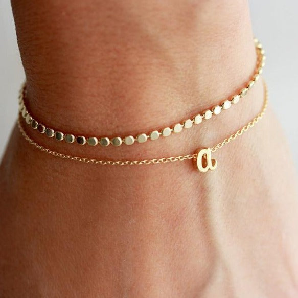 925 Sterling Silver Personalized Initial Necklace Bracelet Anklet Set