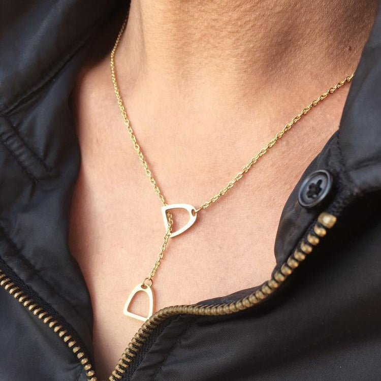 925 Sterling Silber Doppel pferd Steigbügel Halskette