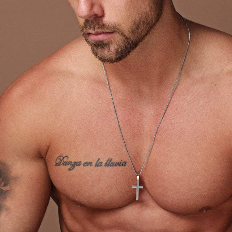 Stainless Steel Men's Silver Cross Pendant Necklace Father's Day Gift - onlyone