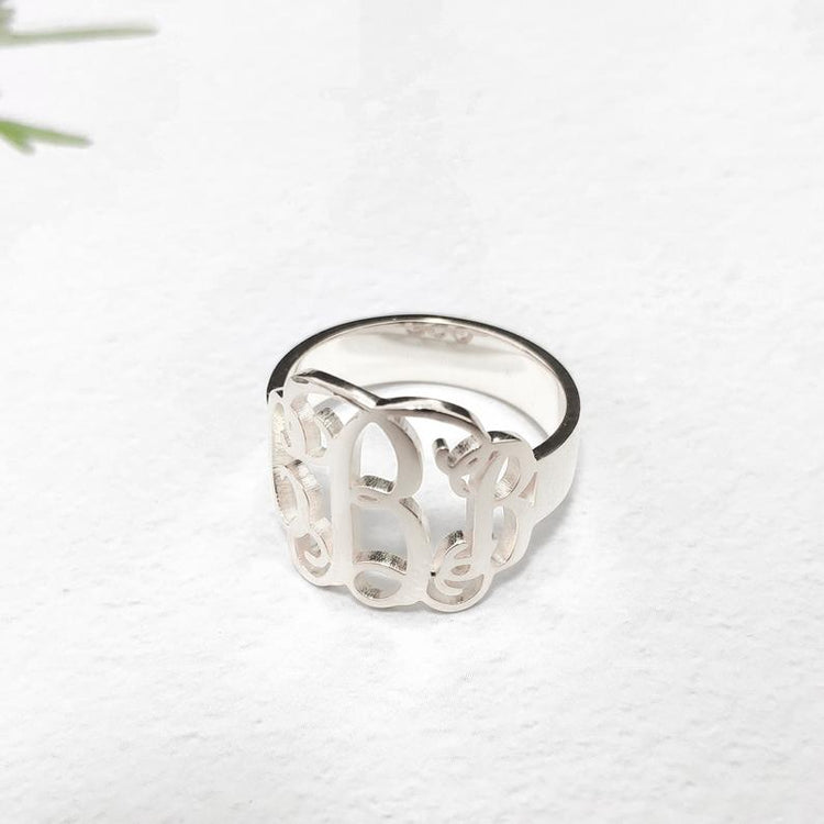 925 Sterling Silver Personalized Cut Out Monogram Ring - onlyone