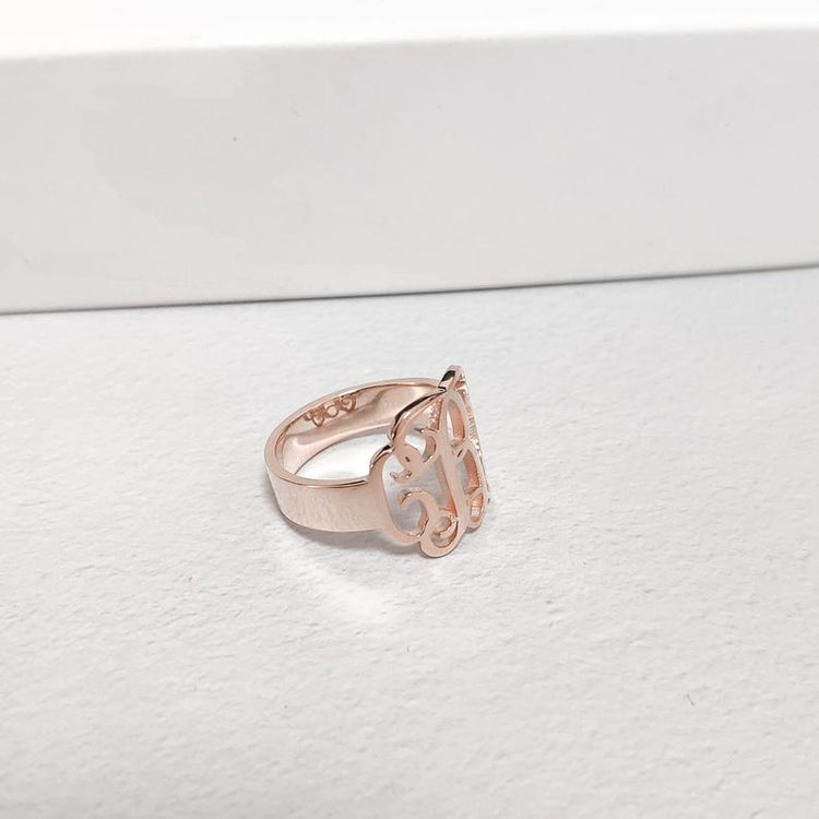 925 Sterling Silver Personalized Cut Out Monogram Ring - onlyone