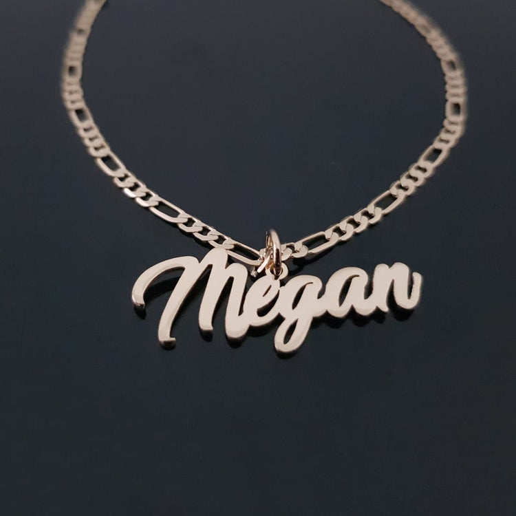 925 Sterling Silver Name Pendant Necklace In Figaro Chain