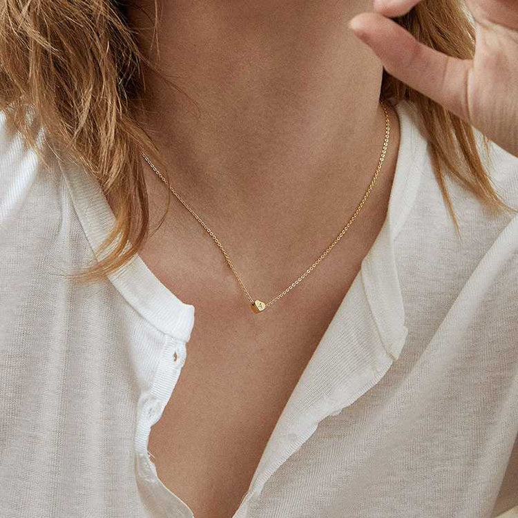 925 Sterling Silver Tiny Heart Initial Necklace Personalized Letter Pendant Necklace - onlyone