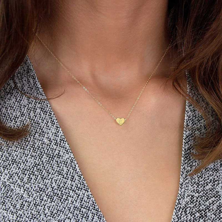 925 Sterling Silver Tiny Heart Initial Necklace Personalized Letter Pendant Necklace - onlyone