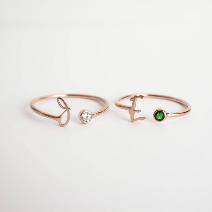 925 Sterling Silver Personalized Uppercase Letter Name Ring Nameplate Ring Birthstone Ring