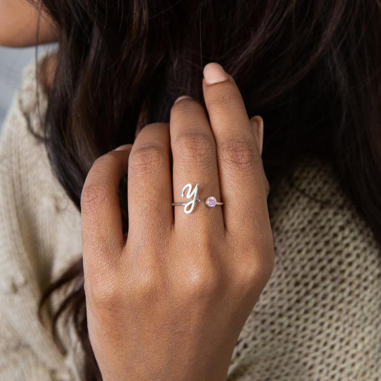 925 Sterling Silver Personalized Uppercase Letter Name Ring Nameplate Ring Birthstone Ring