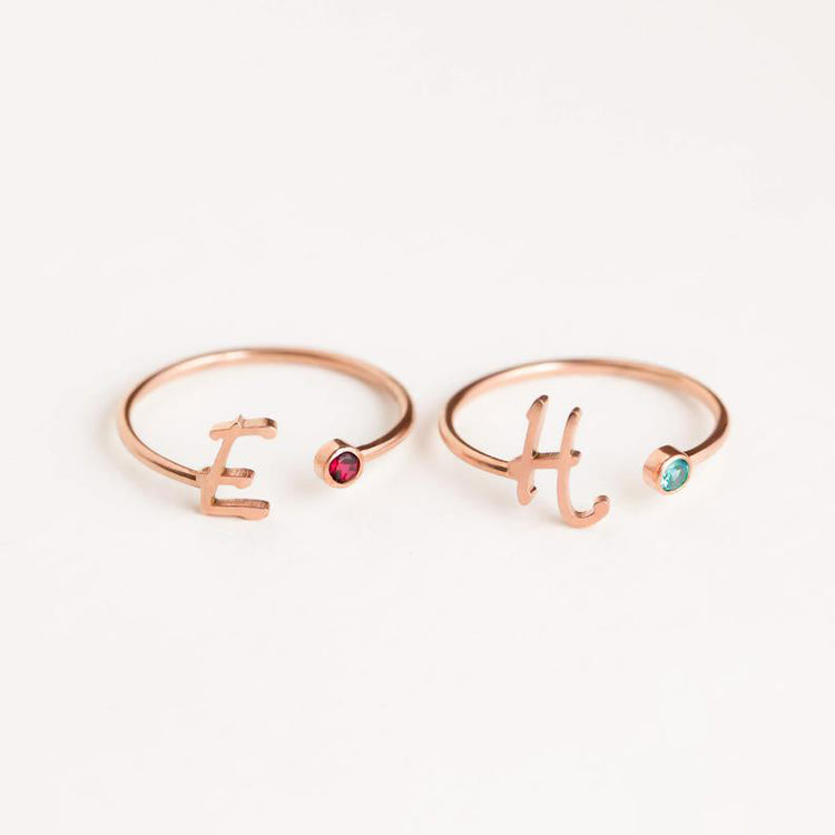 925 Sterling Silver Personalized Uppercase Letter Name Ring Nameplate Ring Birthstone Ring