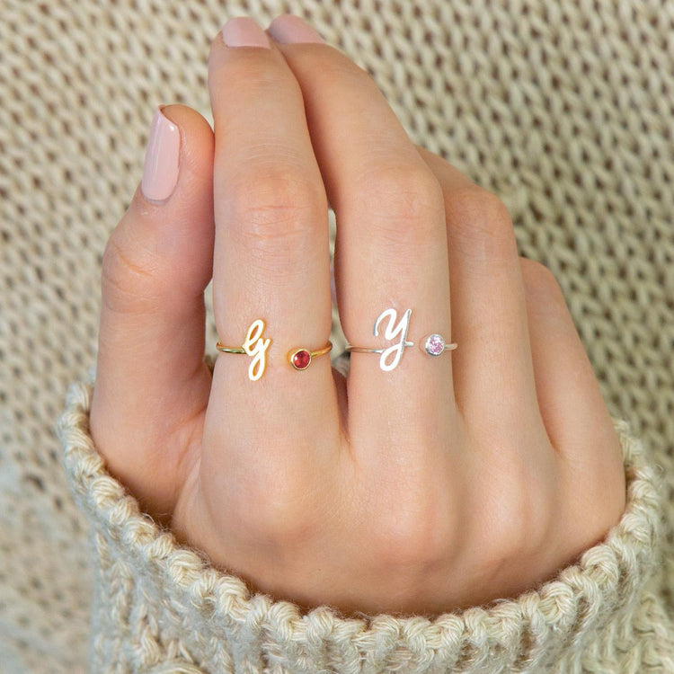 925 Sterling Silver Personalized Uppercase Letter Name Ring Nameplate Ring Birthstone Ring