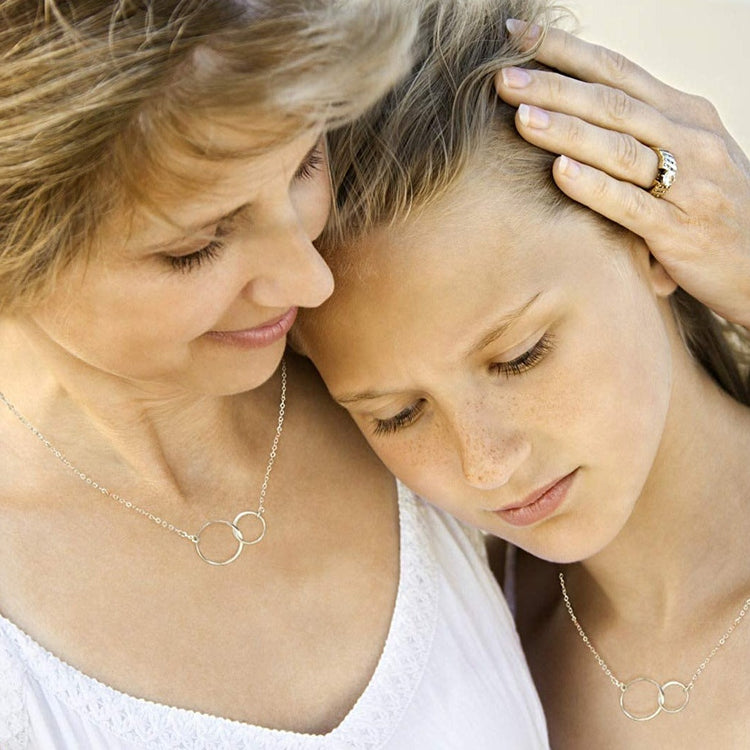 925 Sterling Silver Interlock Double Ring Necklace