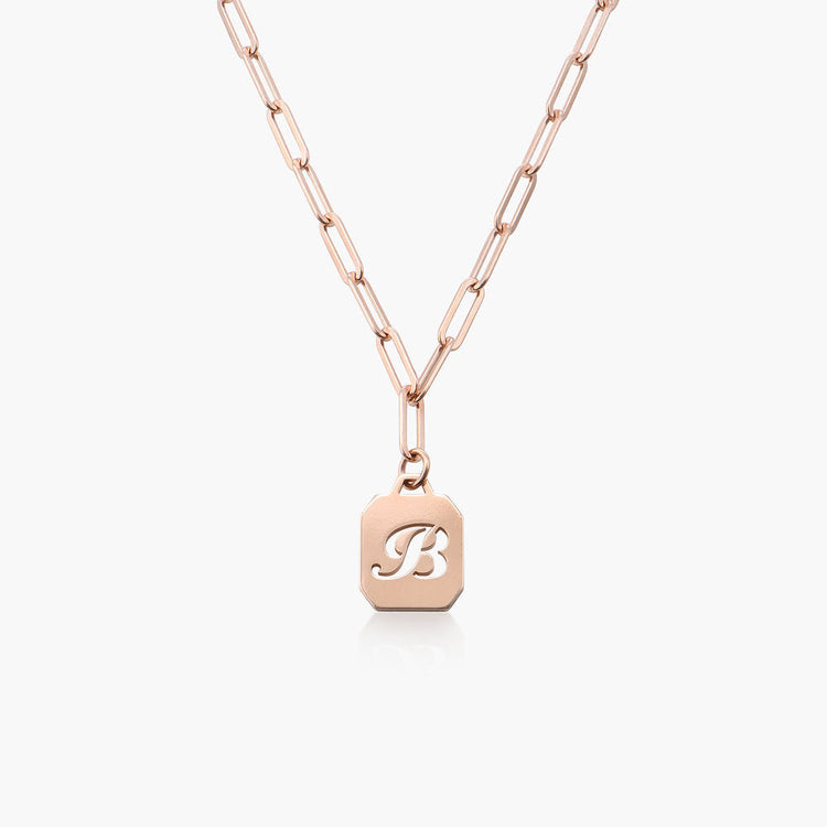 925 Sterling Silver Hollowed-Out Initial Necklace in Clip Link Chain