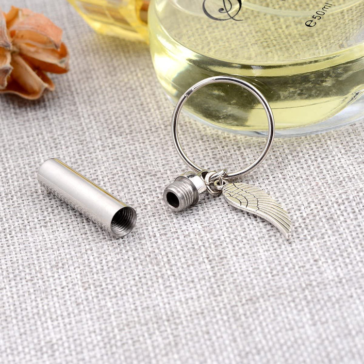 925 Sterling Silver Angel Wing Charm & Cylinder Memorial Urn Necklace Cremation Jewelry for Ashes