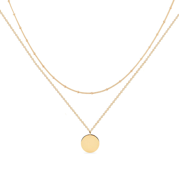 925 Sterling Silver Double Layerd Disc Initial Necklace