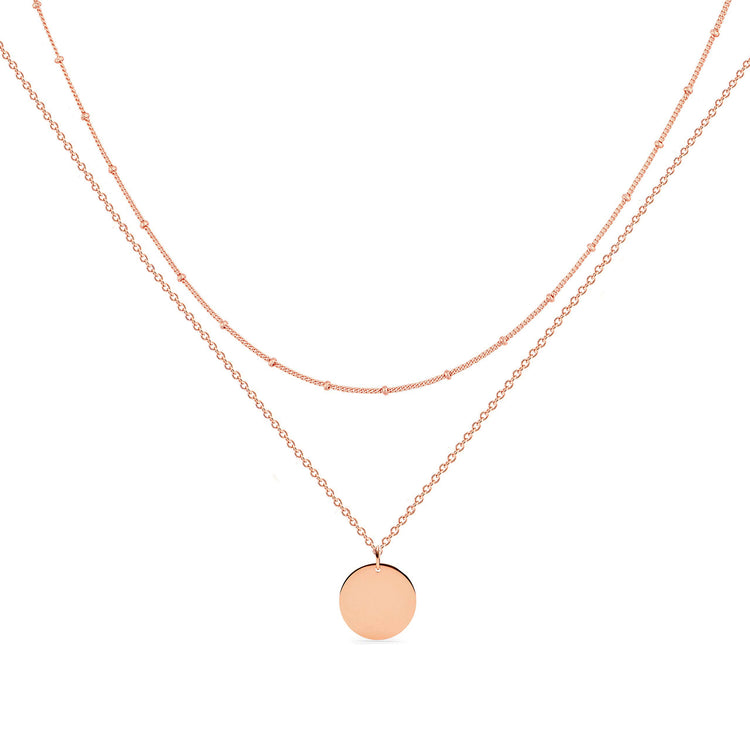 925 Sterling Silver Double Layerd Disc Initial Necklace