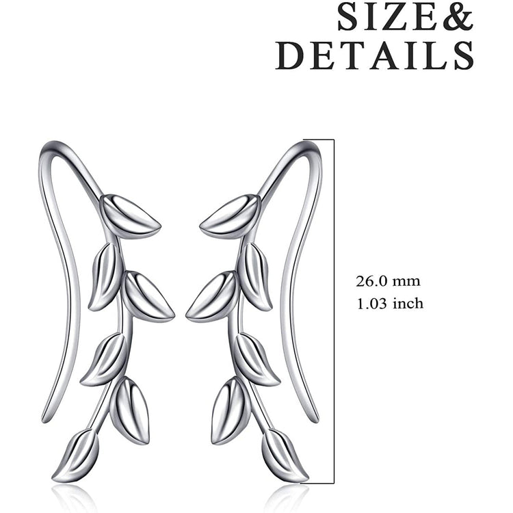 925 Sterling Silver Willow Leaf Ear Climber Crawler Cuff Earrings