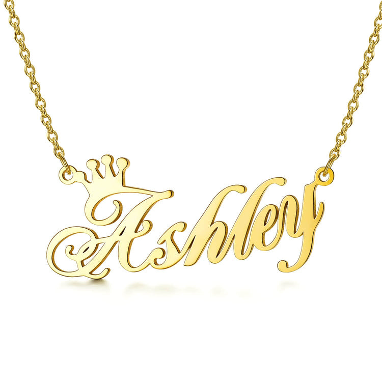 925 Sterling Silver Ashley Name Crown Necklace Nameplate Necklace You Are My Queen - onlyone