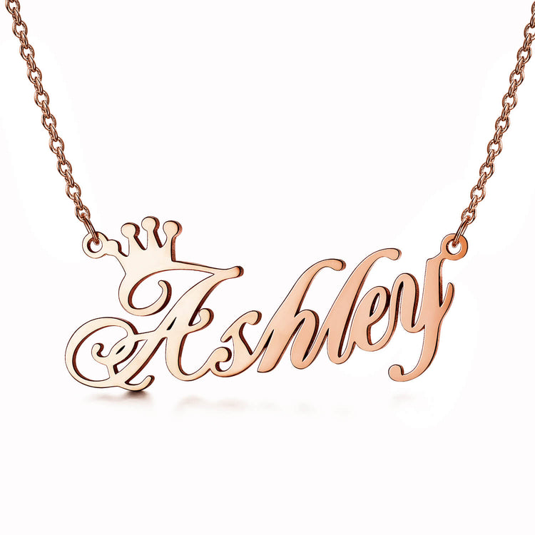 925 Sterling Silver Ashley Name Crown Necklace Nameplate Necklace You Are My Queen - onlyone