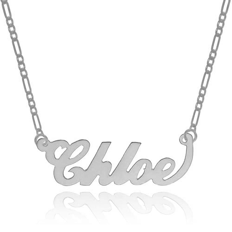 925 Sterling Silver Name Necklace In Figaro Chain