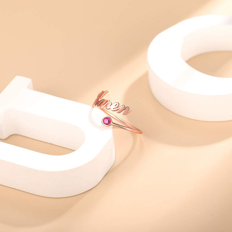 925 Sterling Silver Name Ring With Birthstone