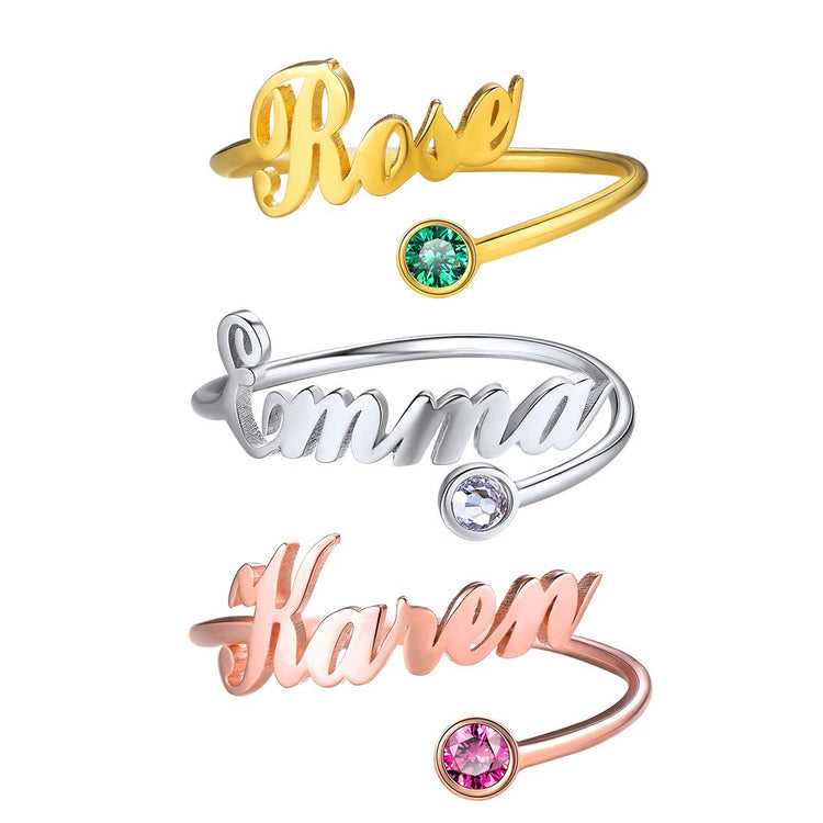 925 Sterling Silver Name Ring With Birthstone