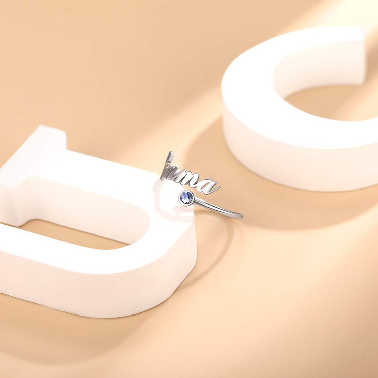 925 Sterling Silver Name Ring With Birthstone