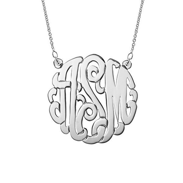 925 Sterling Silver Initial Monogram Necklace - onlyone