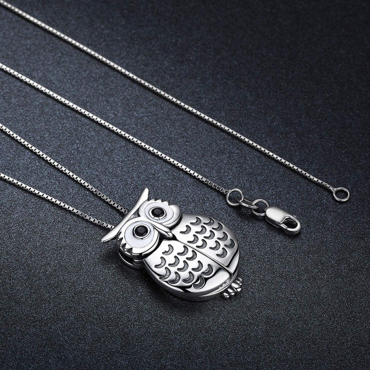 925 Sterling Silver Cute Wisdom Owl Round Photo Locket Necklace