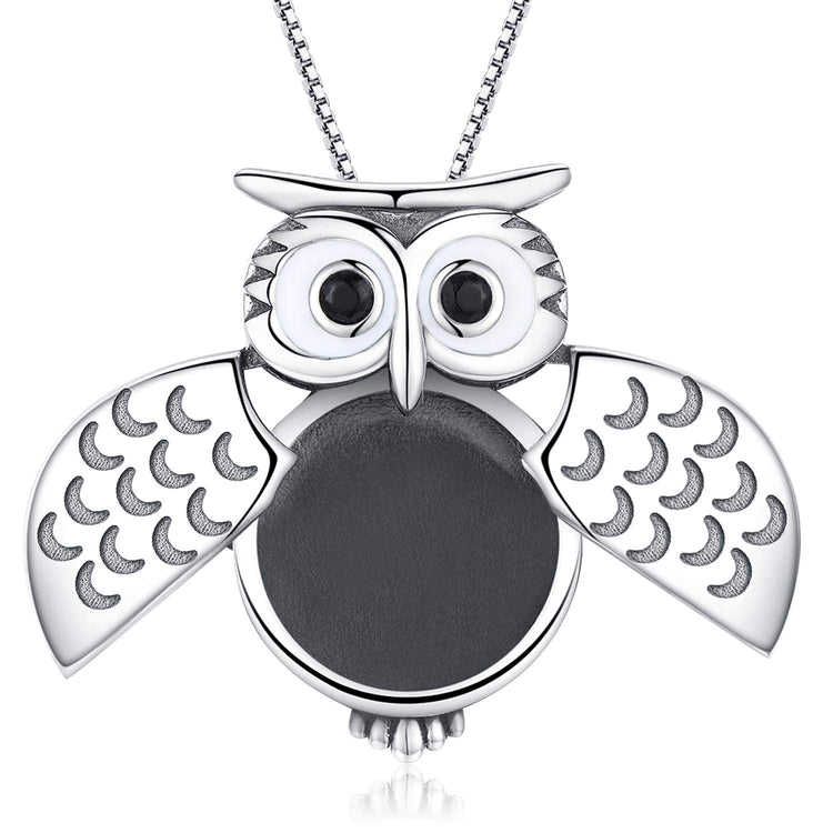 925 Sterling Silver Cute Wisdom Owl Round Photo Locket Necklace