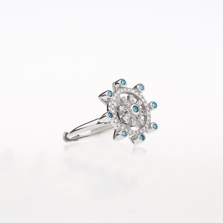925 Sterling Silver Rotatable Cubic Diamond Snowflake Ring Adjustable Ring - onlyone