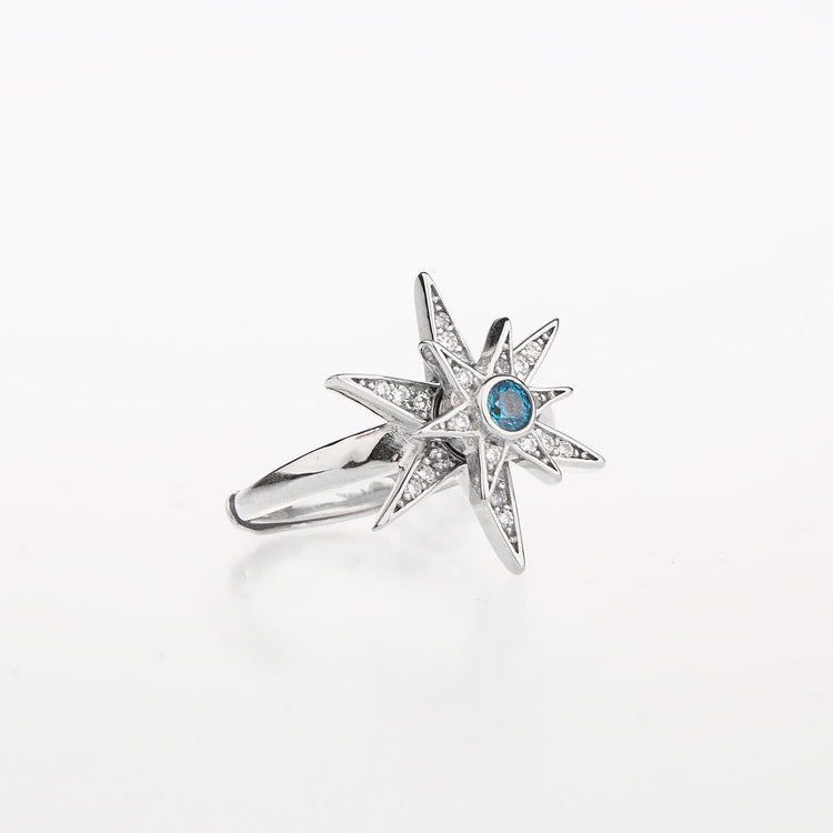 925 Sterling Silver Rotatable Cubic Diamond Snowflake Ring - Hexagram - onlyone