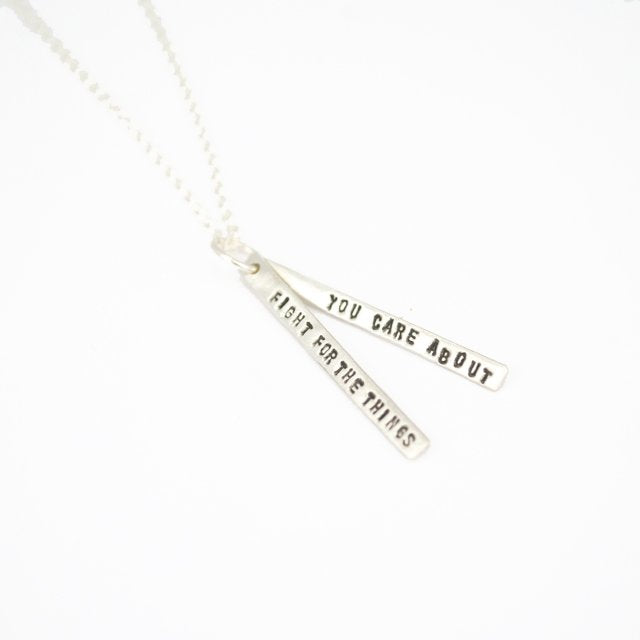 925 Sterling Silver RBG Souvenir Fight For The Things You Care About Vertical Bar Necklace Gifts for Women Fan of Ruth Bader Ginsburg
