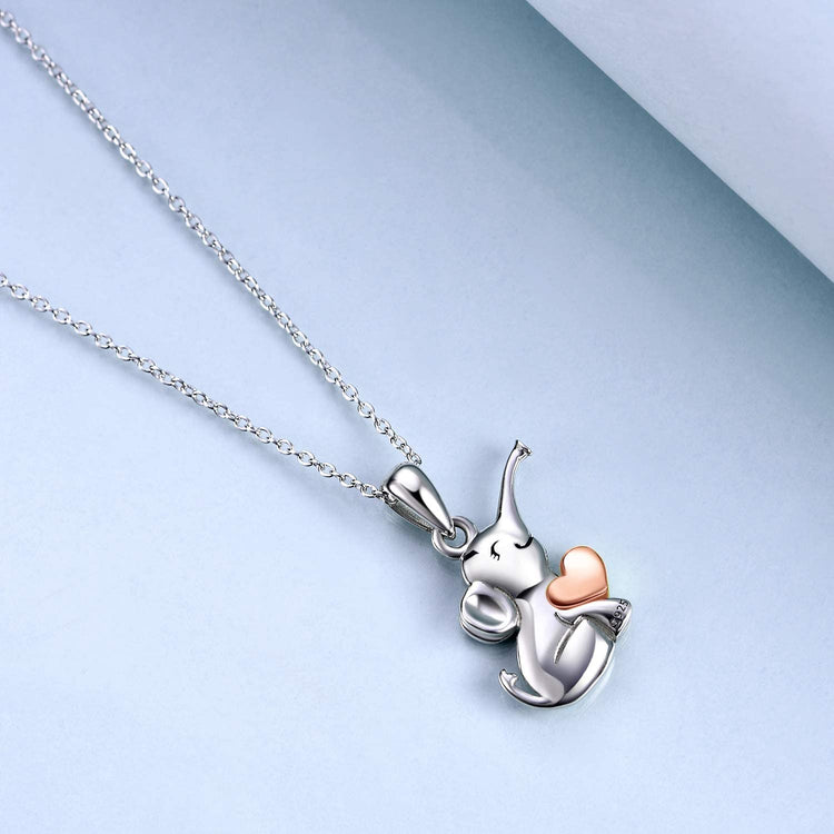 925 Sterling Silver Cute Animal Holds Heart Necklace