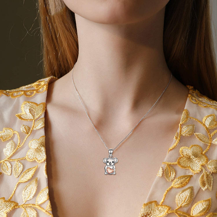925 Sterling Silver Cute Animal Holds Heart Necklace