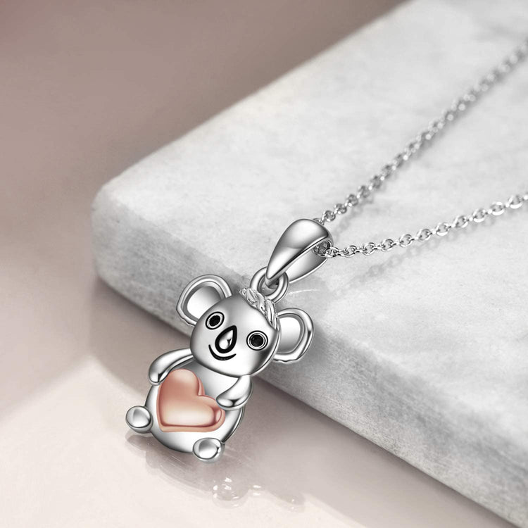925 Sterling Silver Cute Animal Holds Heart Necklace