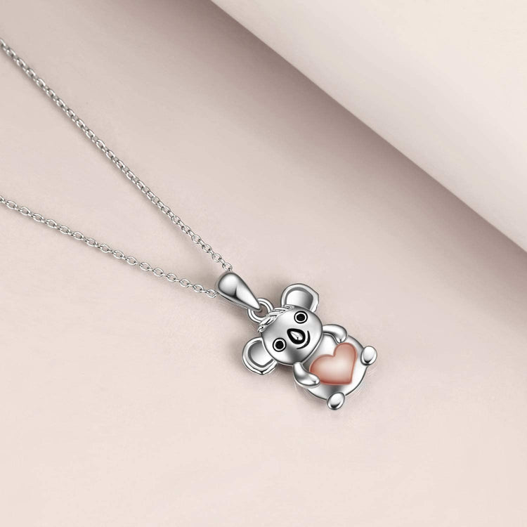 925 Sterling Silver Cute Animal Holds Heart Necklace