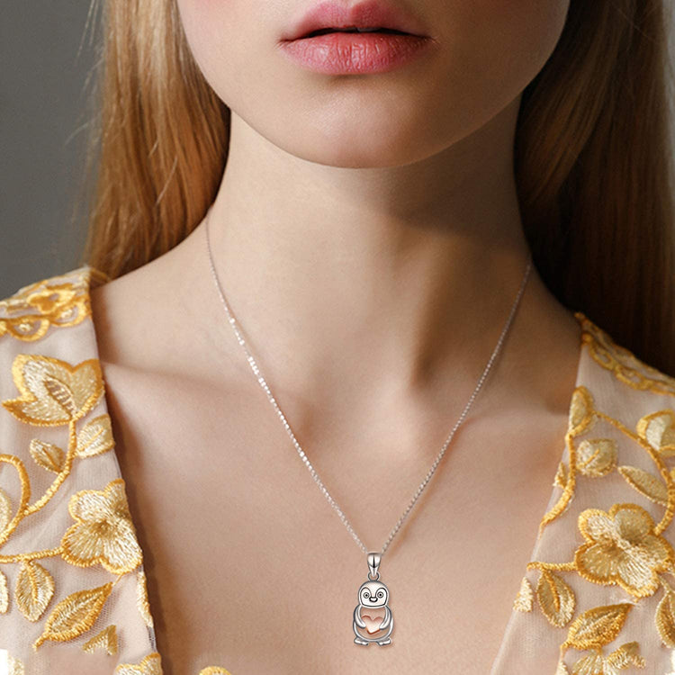 925 Sterling Silver Cute Animal Holds Heart Necklace