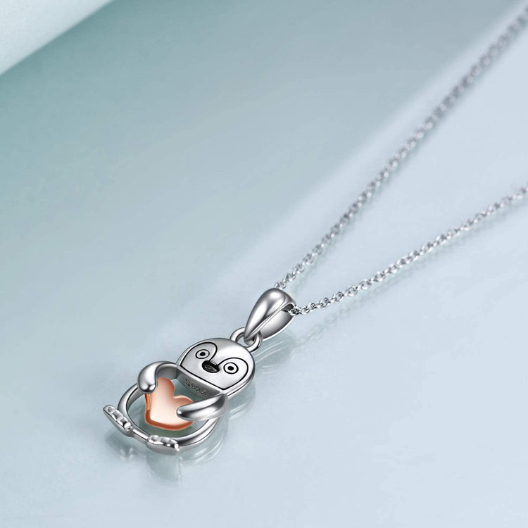 925 Sterling Silver Cute Animal Holds Heart Necklace