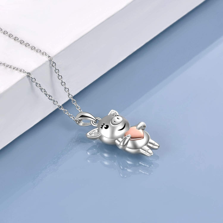 925 Sterling Silver Cute Animal Holds Heart Necklace