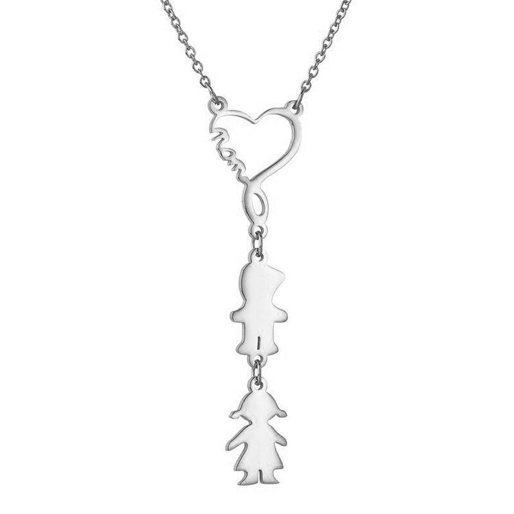 925 Sterling Silver Engravable Mom And Children Pendant Necklace