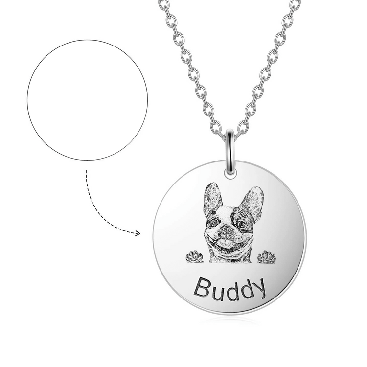 925 Sterling Silver Pet Lithograph Pet Portrait Engraved Necklace Personalized Necklace Gift For Pet Lovers - onlyone