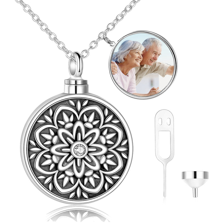 925 Sterling Silver Flower of Life Urn Ashes Necklace Cremation Jewelry for Ashes