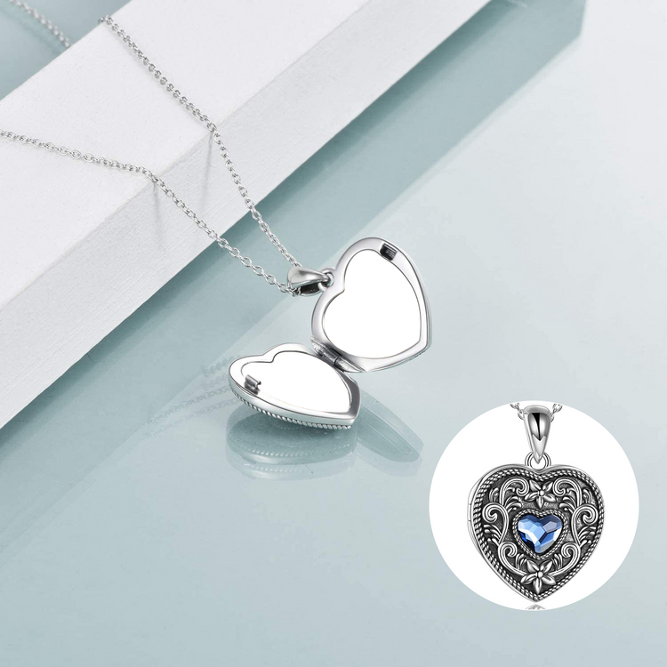 925 Sterling Silver Heart Photo Locket Necklace