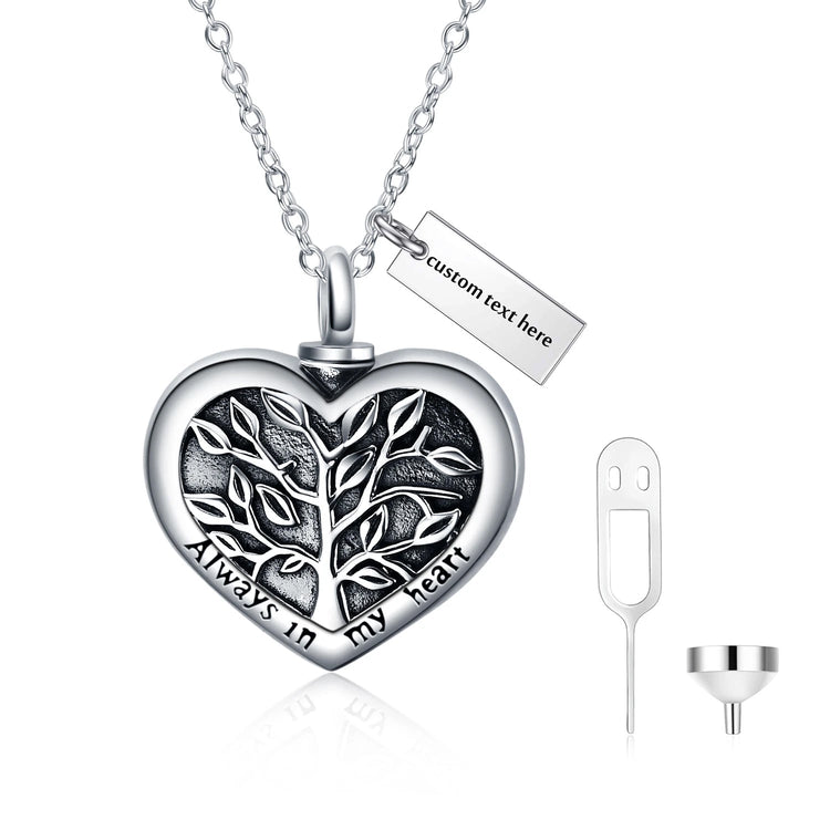 925 Sterling Silver Tree Of Life Heart Shaped Urn Photo Necklace For Ashes Cremation Jewelry for Ashes