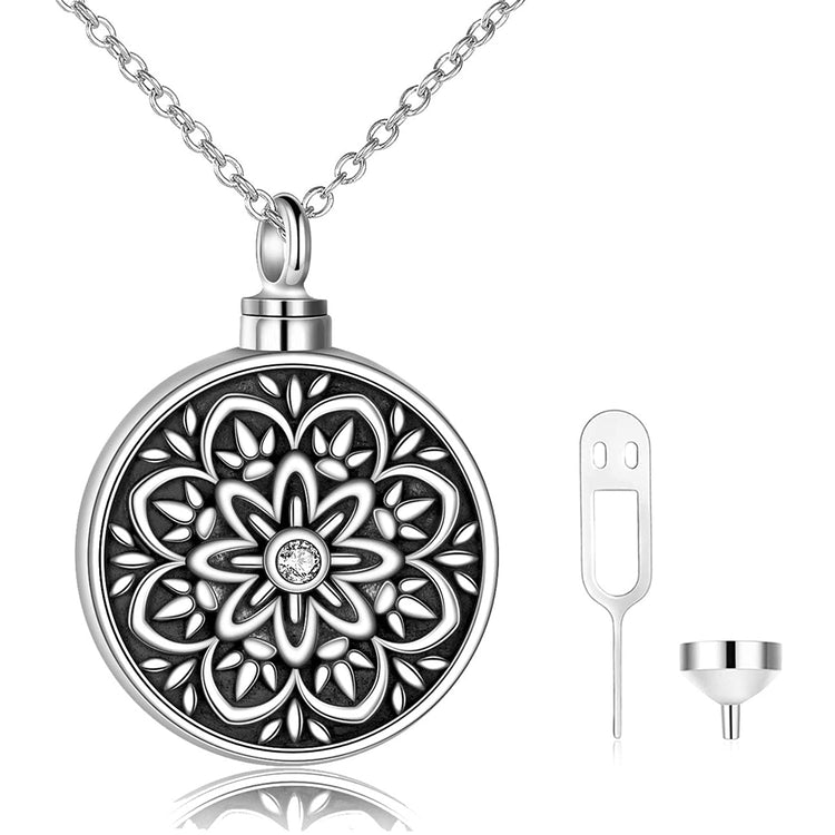 925 Sterling Silver Flower of Life Urn Ashes Necklace Cremation Jewelry for Ashes