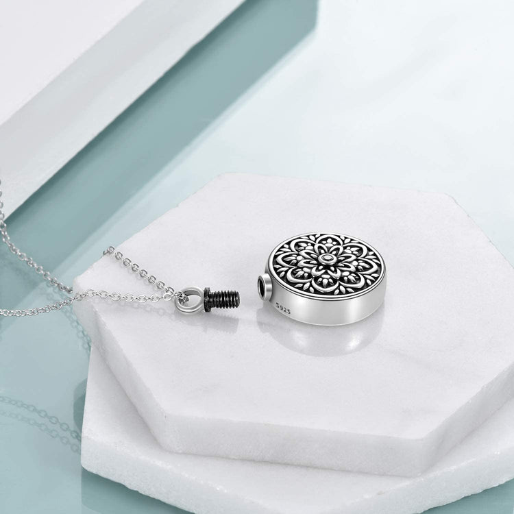 925 Sterling Silver Flower of Life Urn Ashes Necklace Cremation Jewelry for Ashes