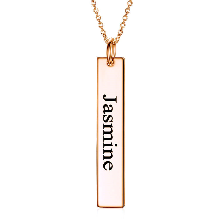 925 Sterling Silver Engraved Vertical Bar Name Necklace Nameplate Necklace